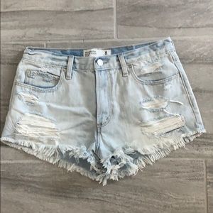 Abercrombie Destroyed Light Wash High Rise Shorts
